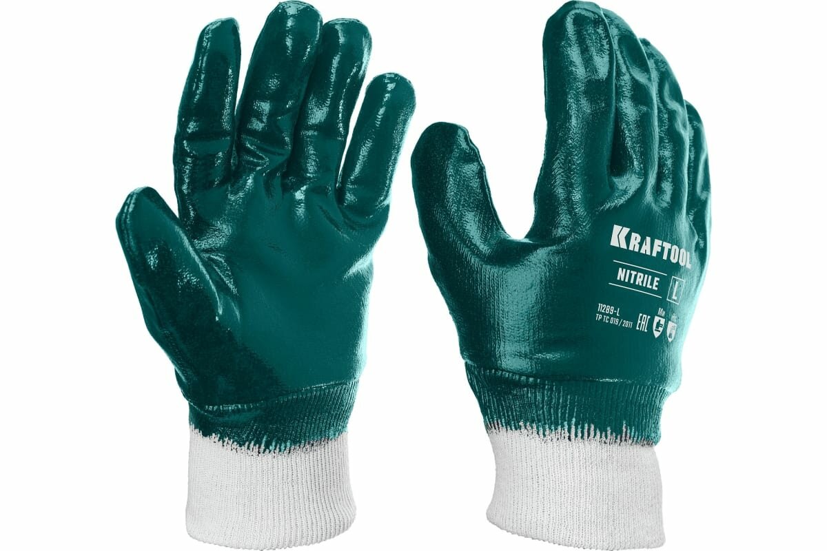 KRAFTOOL HYKRAFT, L(9), с манжетой, нитриловое покрытие, максимальная защита от нефтепродуктов, износостойкие, особопрочные перчатки (11289-L)