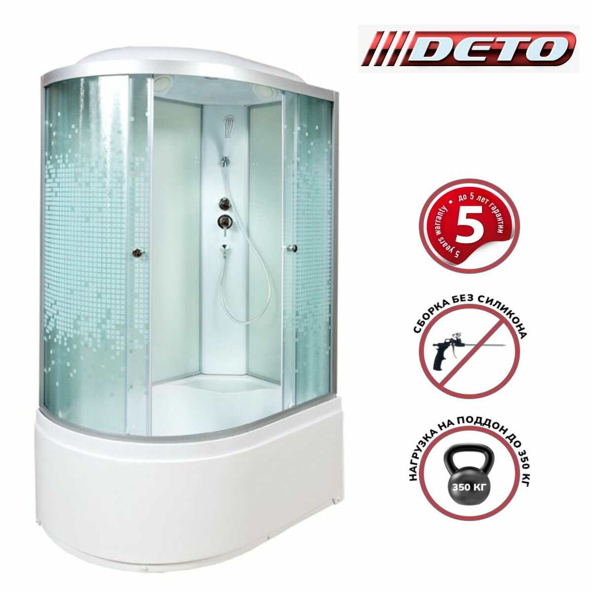 Душевая кабина Deto L920R (120x80x215) высокий поддон,стекло узорчатое,правая