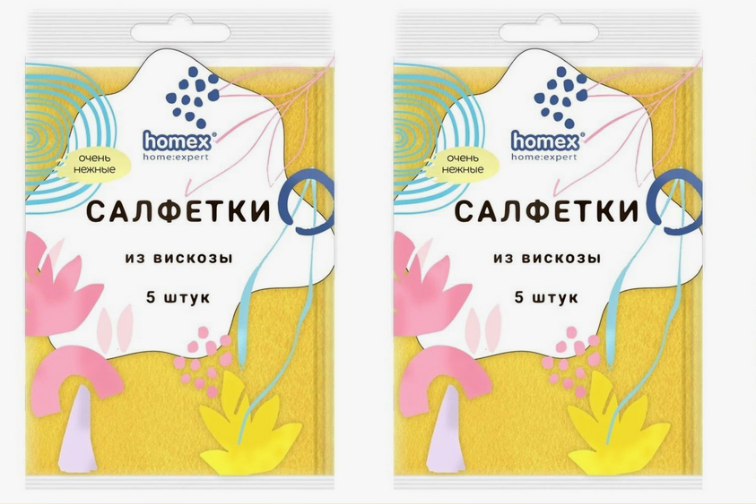 фото HOMEX Салфетки вискозные Очень Нежные 3 капли 5 шт/уп,2 уп