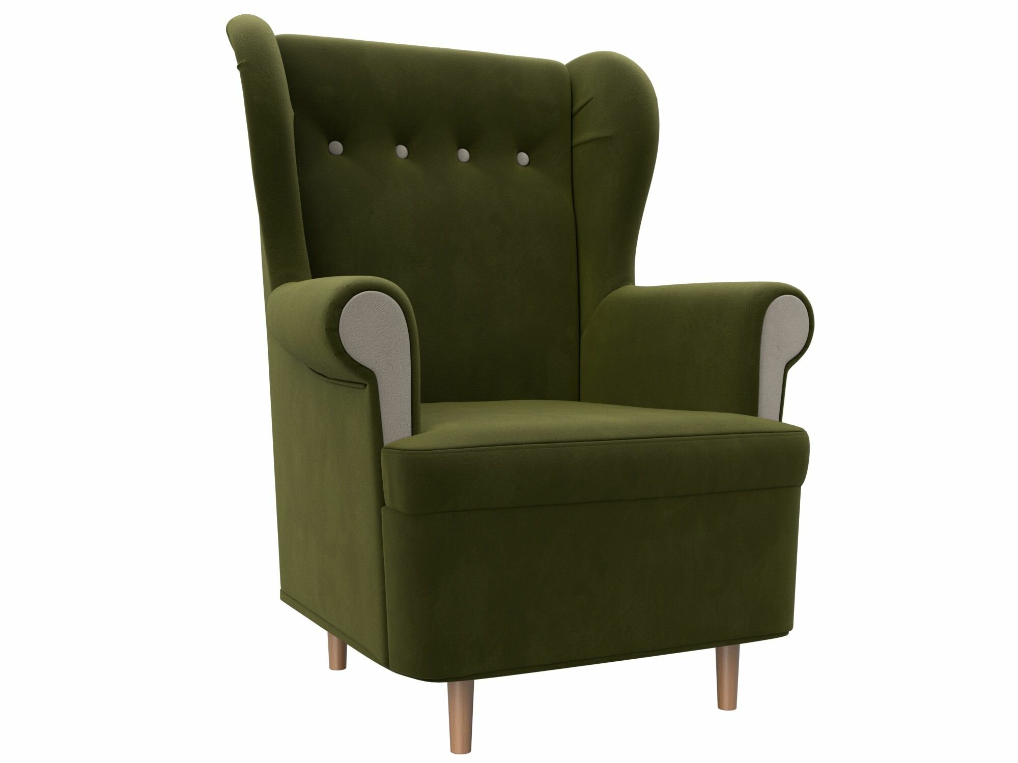 Кресло Торин Микровельвет зеленый и бежевый