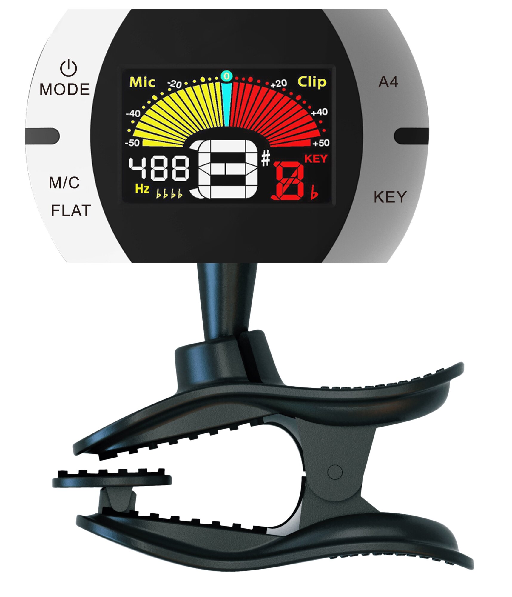FZONE FT-Q5 Хроматический тюнер-прищепка для гитары, бас-гитары, скрипки, укулеле, цветной ЖК-диспле