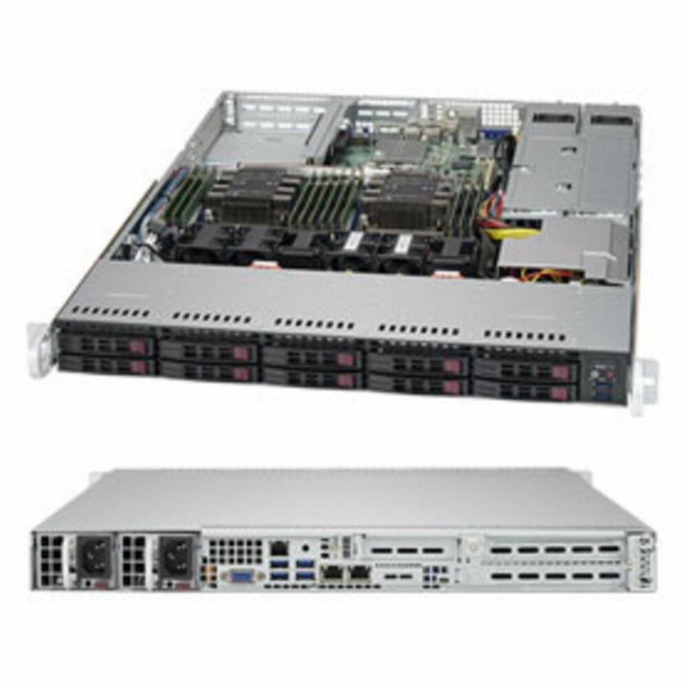 Сервер Supermicro SuperServer 1029P-WTRT без процессора/без ОЗУ/без накопителей/количество отсеков 2.5" hot swap: 10/2 x 750 Вт/LAN 10 Гбит/c