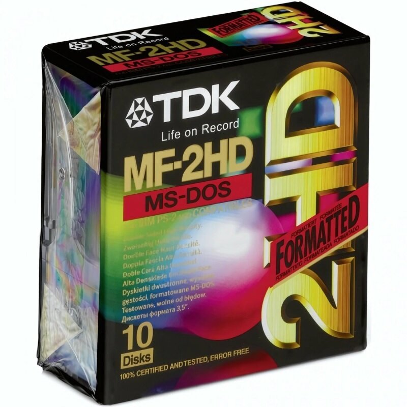 MF-2HD Дискеты 144 Мб TDK 3.5" дюйма MF 2HD картон (10 дискет в упаковке)