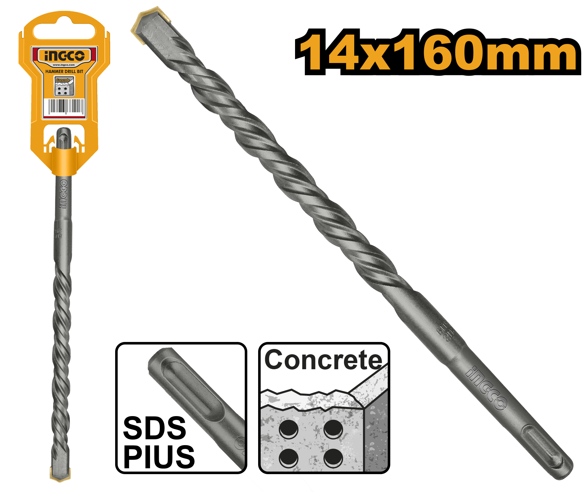 Бур по бетону SDS-plus 14х160 мм INGCO DBH1211401 INDUSTRIAL