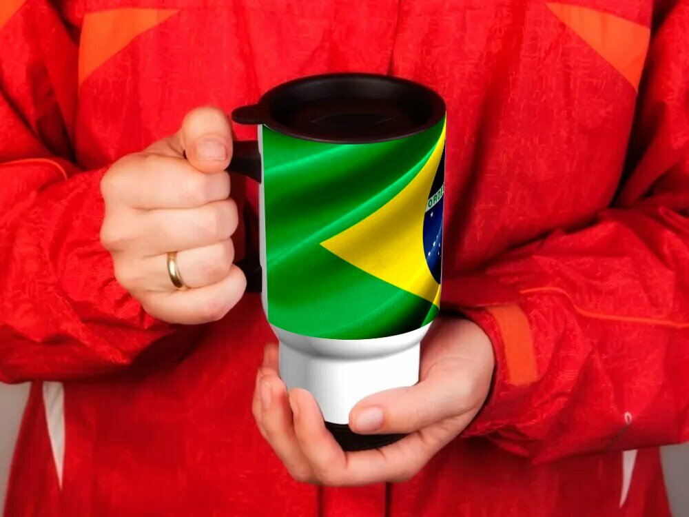 Тремокружка для авто с принтом "Бразилия, флаг бразилии, флаги" 0.5 л.