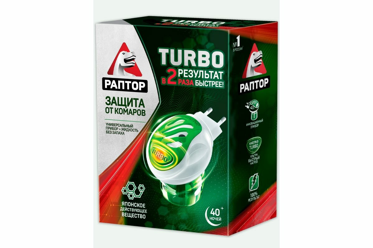 Комплект от комаров раптор TURBO 40 ночей прибор+жидкость 21861 Gk9560T