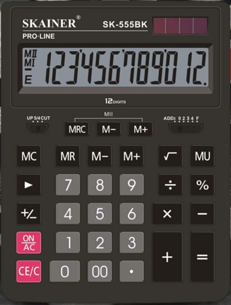 Калькулятор 12 разр. Skainer настольный двойное питание черный (аналог Casio GR-12 )