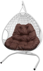 Подвесное кресло M-group для двоих с ротангом белое коричневая подушка