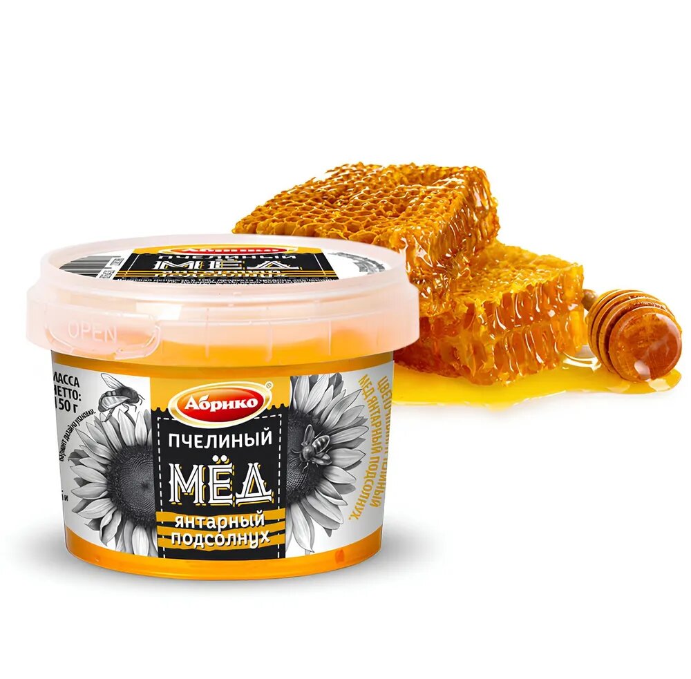Упаковка из 24 штук Мёд натуральный Абрико Янтарный подсолнух пл/б 150г