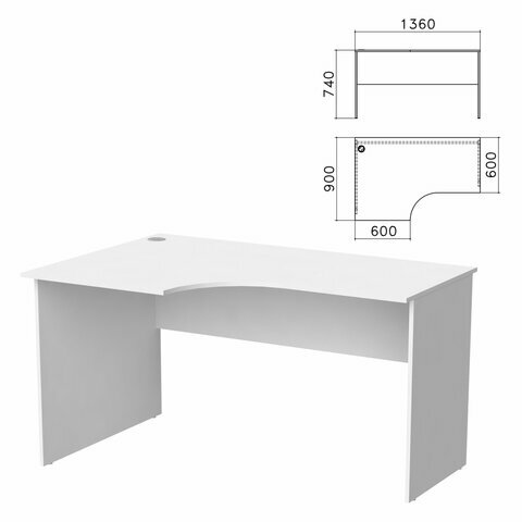 Стол письменный эргономичный «Бюджет» 1360×900х740 мм, левый, белый