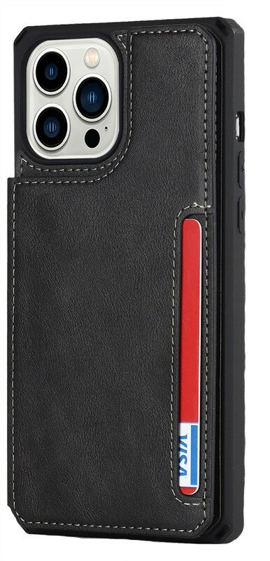 Чехол силиконовый для iPhone 14 Pro Max (6.7), с карманами для карт, противоударный, экокожа, DU DU, черный