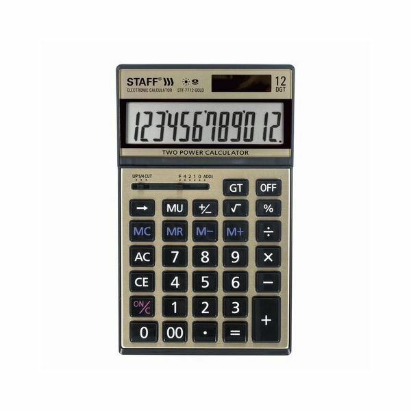 Калькулятор настольный метал. STAFF STF-7712-GOLD (179х107мм), 12 разрядов, дв.питание, блистер