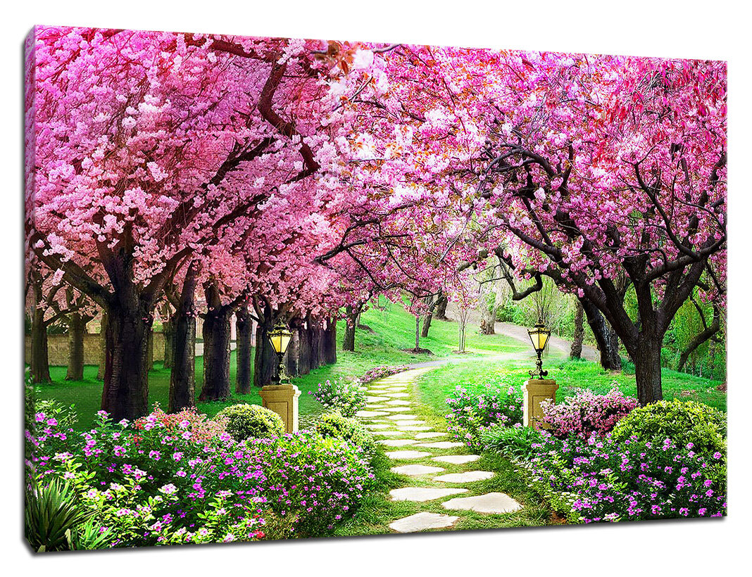 Картина Уютная стена "Аллея цветущих деревьев в парке" 100х60 см
