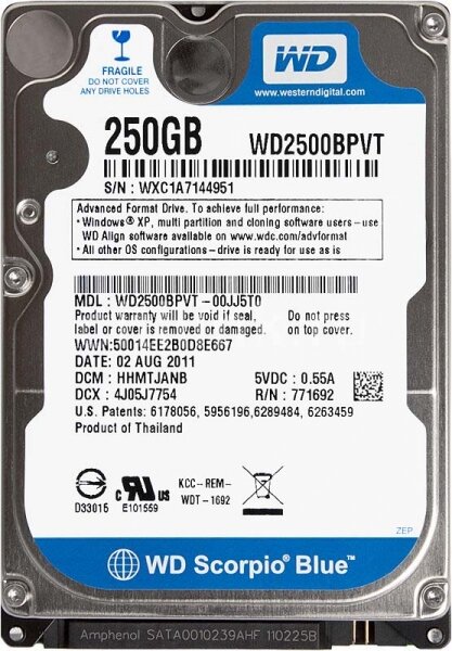 Жесткий диск Western Digital 250 ГБ WD Scorpio Blue 250 GB (WD2500BPVT)