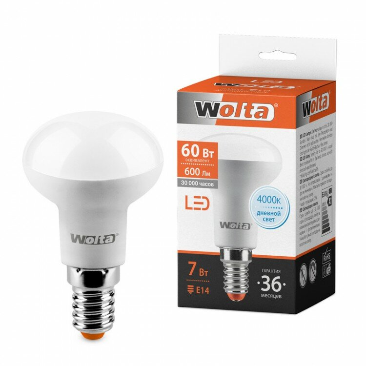Светодиодная лампа Wolta R50 E14 7W (600Lm) 4000K 4K 83X50 25S50R7E14