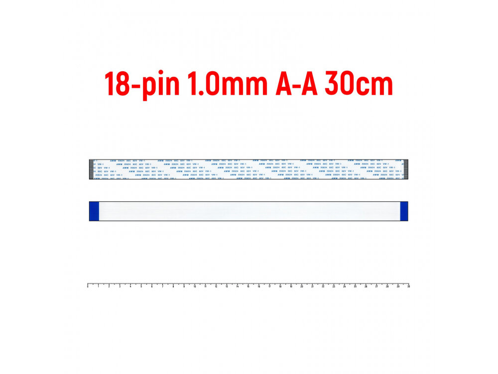 Шлейф FFC 18-pin Шаг 1.0mm Длина 30cm Прямой A-A AWM 20624 80C 60V VW-1