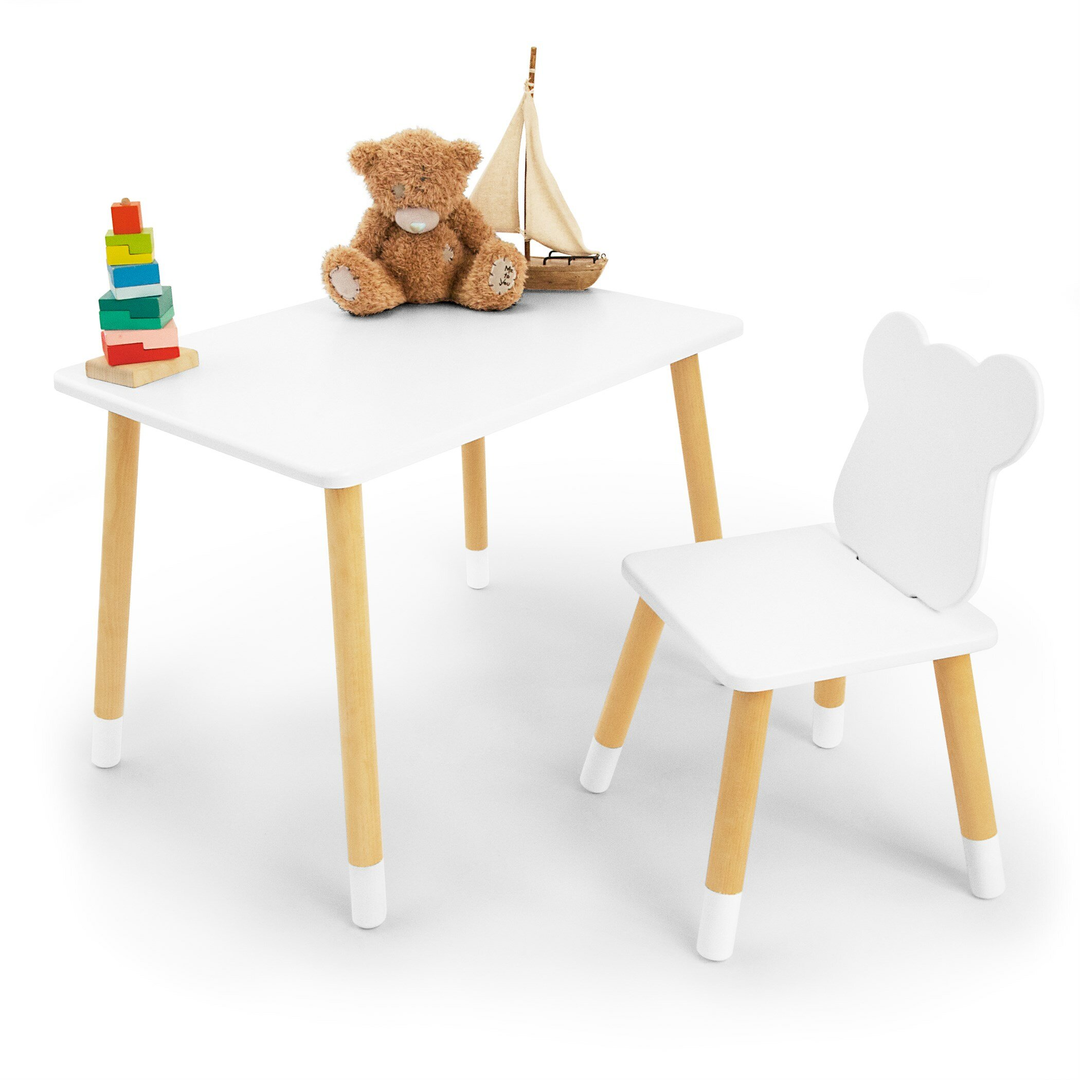 Детская мебель стол и стул "Мишка" ROLTI Baby (белый/береза, массив березы/мдф) - фотография № 4