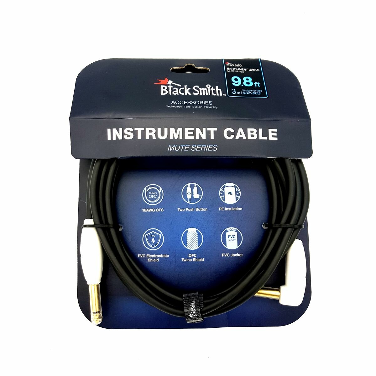 BlackSmith Instrument Cable Mute Series 9.8ft MSIC-STA3 инструментальный кабель 3 метра прямой Jack + угловой Jack mut