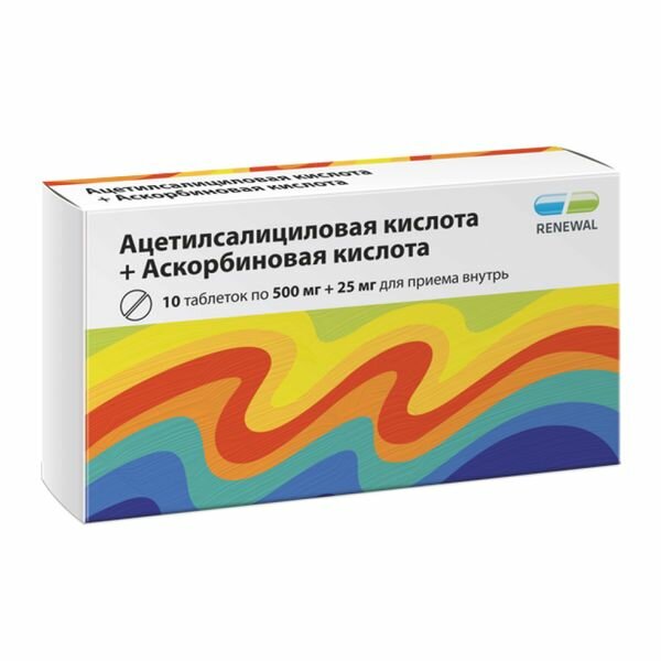 Ацетилсалициловая кислота+Аскорбиновая кислота таблетки 500мг+25мг 10шт