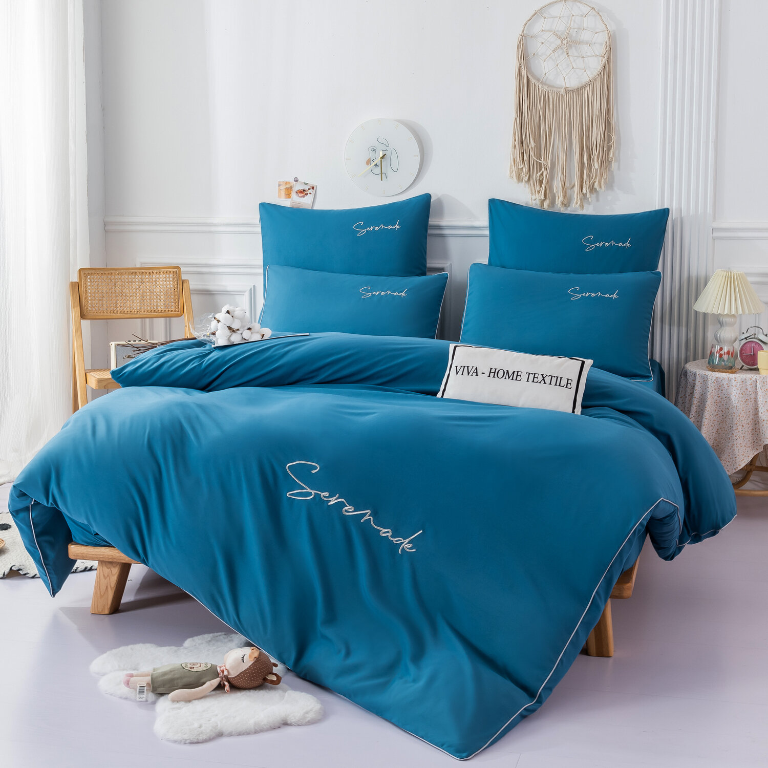 Комплект постельного белья Однотонный Сатин Вышивка на резинке CHR039 - фотография № 1