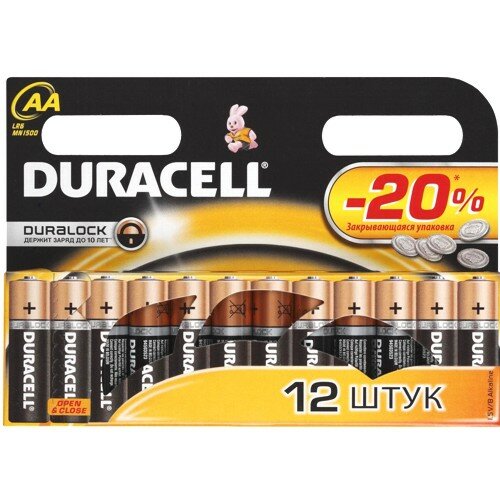 Батарейка AA щелочная Duracell LR6-12BL Basic экономичная упаковка 12шт.