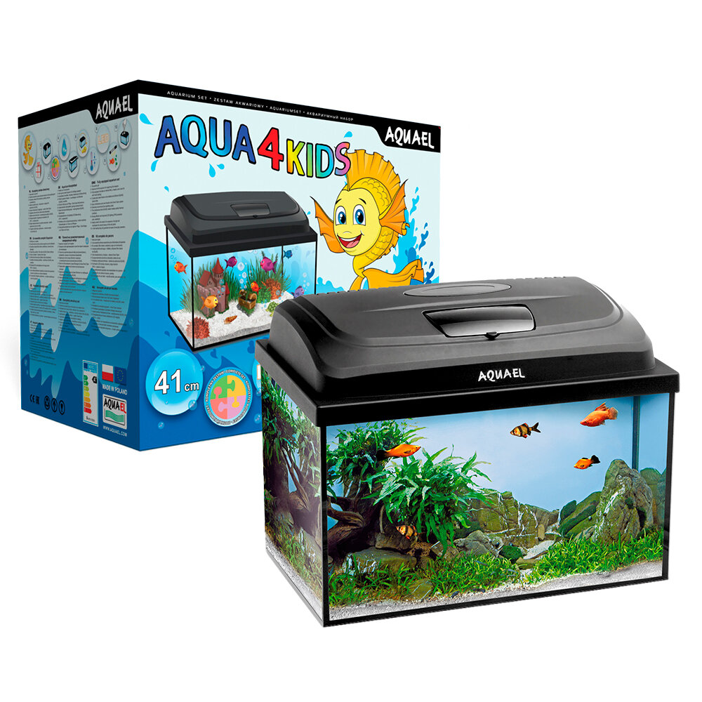 Аквариум Aquael 25л AQUA4 KIDS 40 41х25х25см (крышка+свет+фильтр+нагреватель,сачок, термометр, растение)