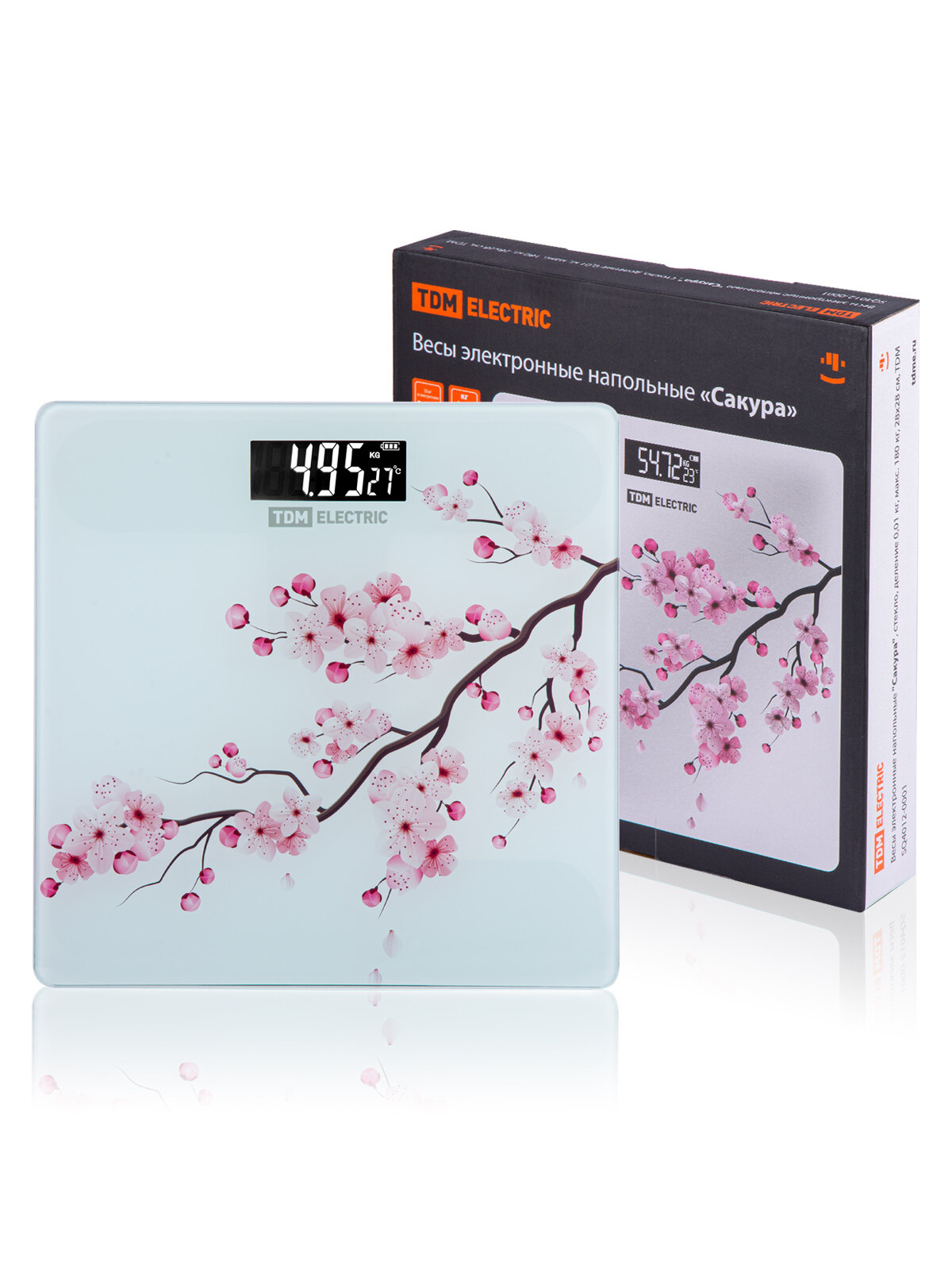 фото Весы напольные 180КГ электр 28Х28СМ LED диспл стекло 28Х28СМ сакура TDM