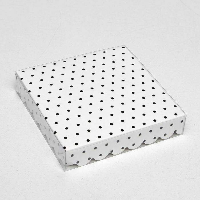 Коробочка для печенья с PVC крышкой "Горох", белая, 15 х 15 х 3 см - фотография № 3