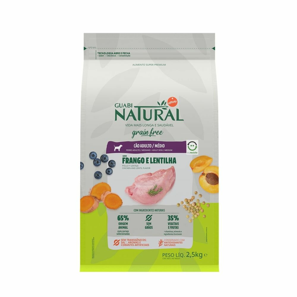 фото Guabi Natural Dog GRAIN FREE сухой корм беззерновой для взрослых собак средних пород цыпленок и чече