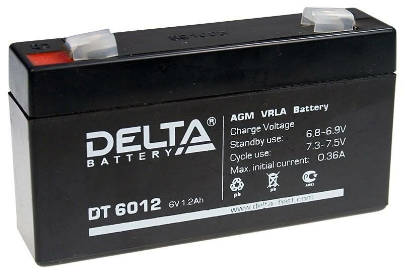Кислотный аккумулятор Delta DT 6012 6v 1.2Ah (96х52х23mm) , 1шт.