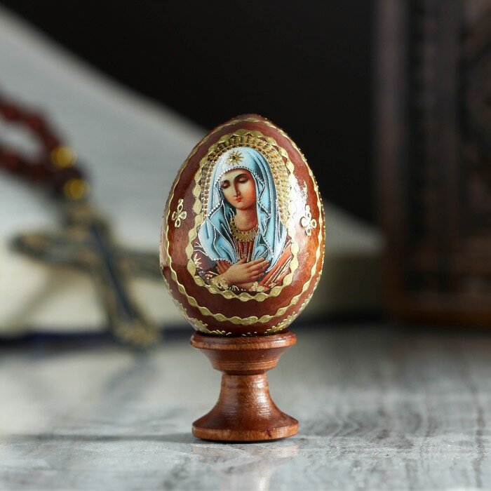 Яйцо сувенирное "Богоматерь Умиление", на подставке - фотография № 1