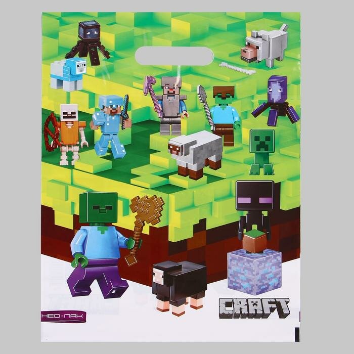 фото Пакет "МайнКрафт", полиэтиленовый с вырубной ручкой, 60 мкм 30 х 40 см(25 шт.)