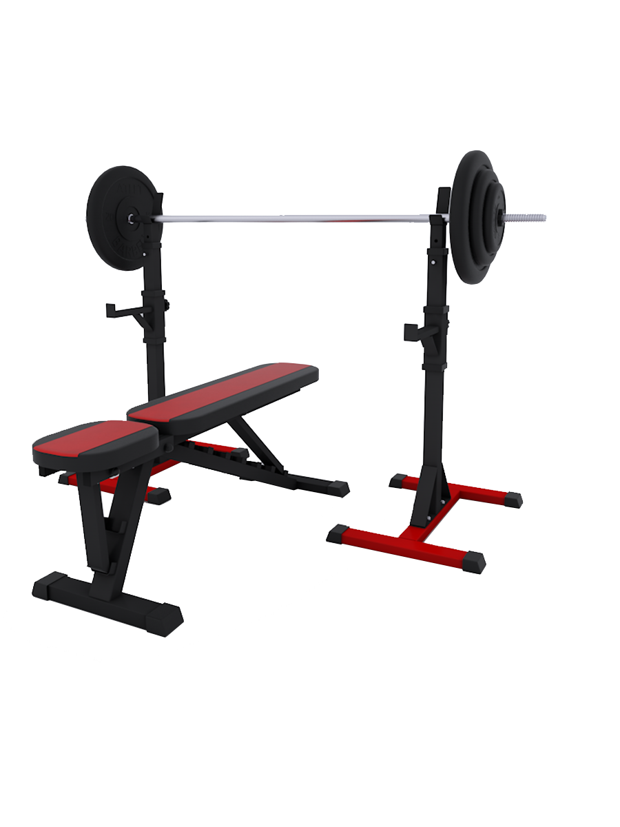 Комплект: Скамья для жима + Стойка 3.0 + Штанга 80 кг (Красный)