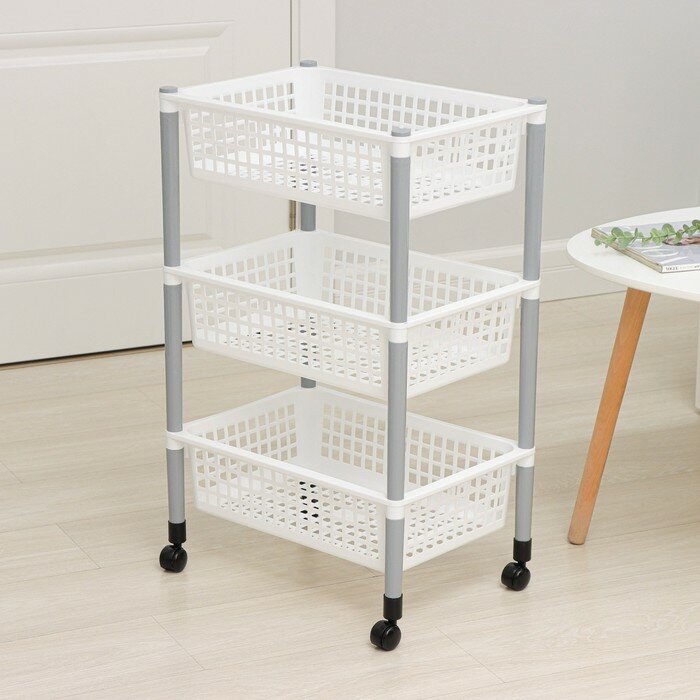 фото Полимербыт Этажерка напольная универсальная 3-х секционная, на колёсиках, цвет белый