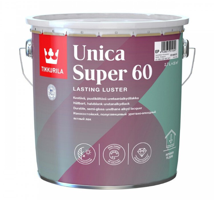 Tikkurila Unica Super 60,Износостойкий уретано-алкидный яхтный лак,2,7л