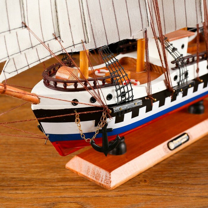 Корабль сувенирный средний «Калхас», борта триколор, паруса белые, микс, 50х45х9 см - фотография № 4