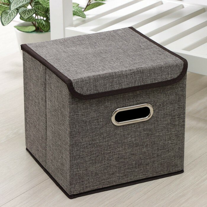 Короб стеллажный для хранения с крышкой «Офис», 25×25×25 см, цвет серый - фотография № 2