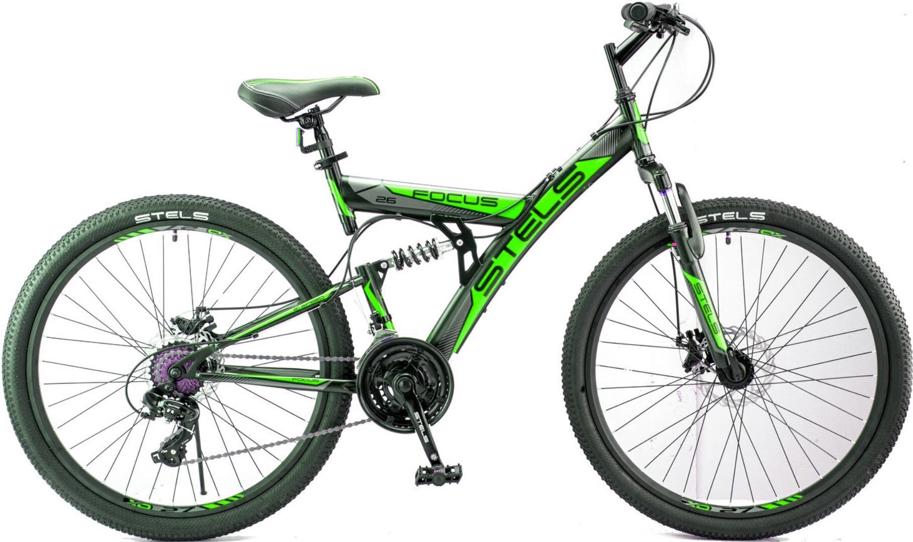 Велосипед Stels Focus MD 21 26 26х18 черный/зеленый (2018)