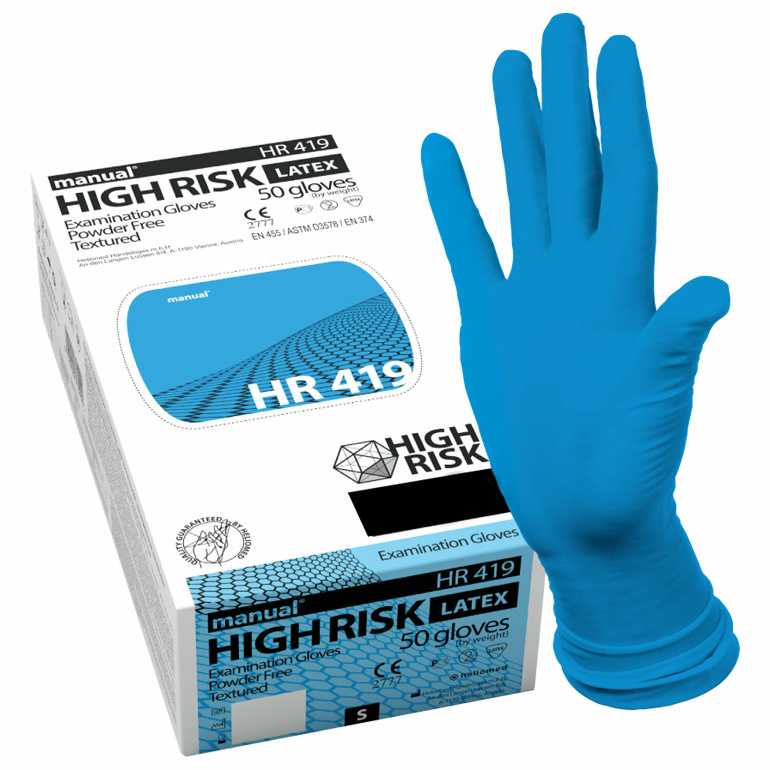 Перчатки латексные смотровые MANUAL HIGH RISK HR419 , 25 пар (50 шт.), размер XL (очень большой)