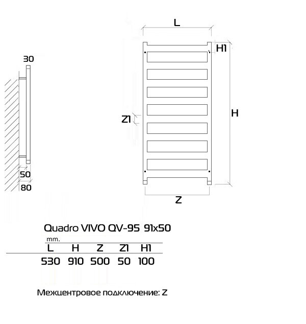 Quadro VIVO 115x40 (см) Полотенцесушитель водяной Черный - фотография № 5