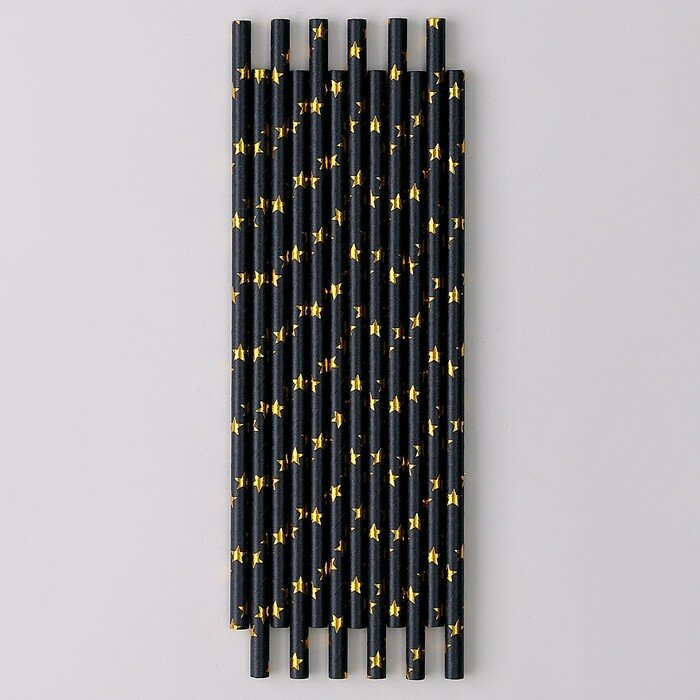 Трубочки для коктейля «Звёзды» набор 12 шт., цвет чёрный - фотография № 1