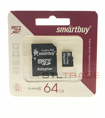 SB64GBSDCL10-01, карта памяти Micro SDXC 64GB Class 10, с адаптером, SmartBuy