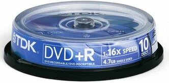 Диск DVD+R 4.7GB TDK 16X туба по 10шт. цена за уп
