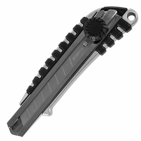 Нож канцелярский 18 мм BRAUBERG "Metallic", комплект 5 шт., роликовый фиксатор, резиновые вставки, металл, 237159