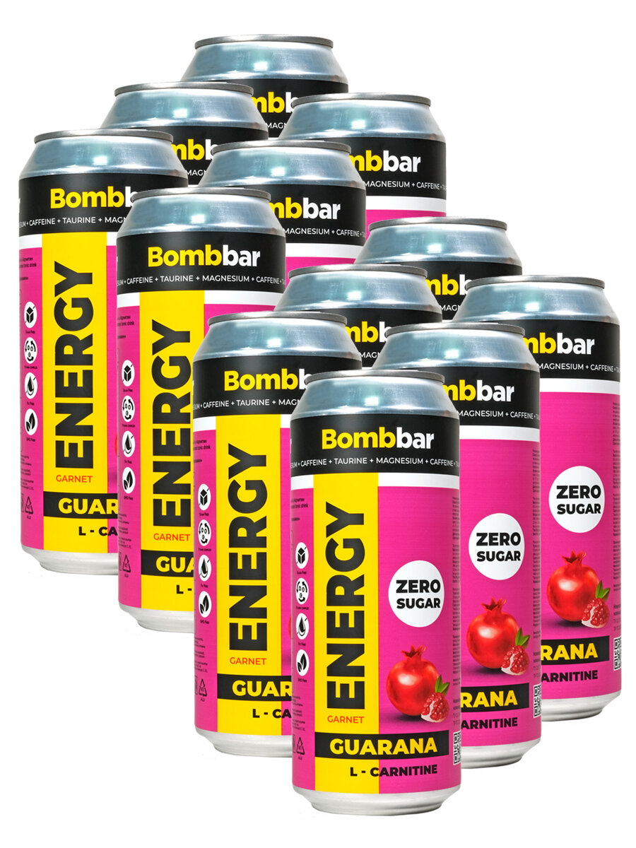Энергетик напиток без сахара с Л-карнитином BOMBBAR ENERGY (Гранат) 12шт по 500мл / С гуараной энергетический напиток - фотография № 1