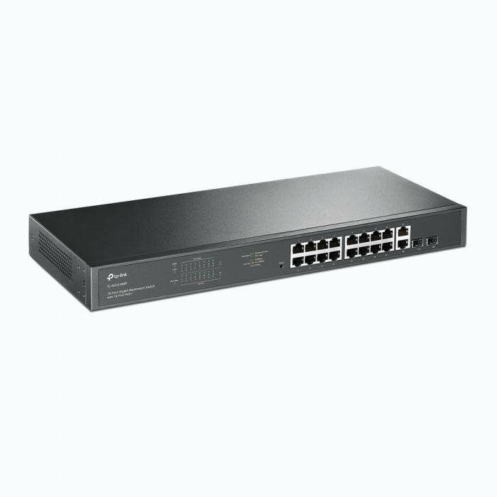 TP-Link TL-SG1218MP 18-портовый гигабитный неуправляемый коммутатор с 16 портами PoE+, 18 портов RJ45 10/100/1000 Мбит/с + 2 комбо-SFP слота, поддержка 802.3af/at, PoE-бюджет 250Вт, 19"