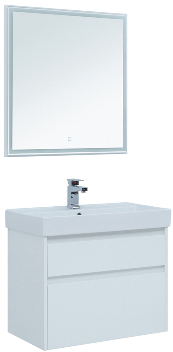 Мебель для ванной Aquanet Nova Lite 75 напольная/подвесная 2 ящика белый глянец