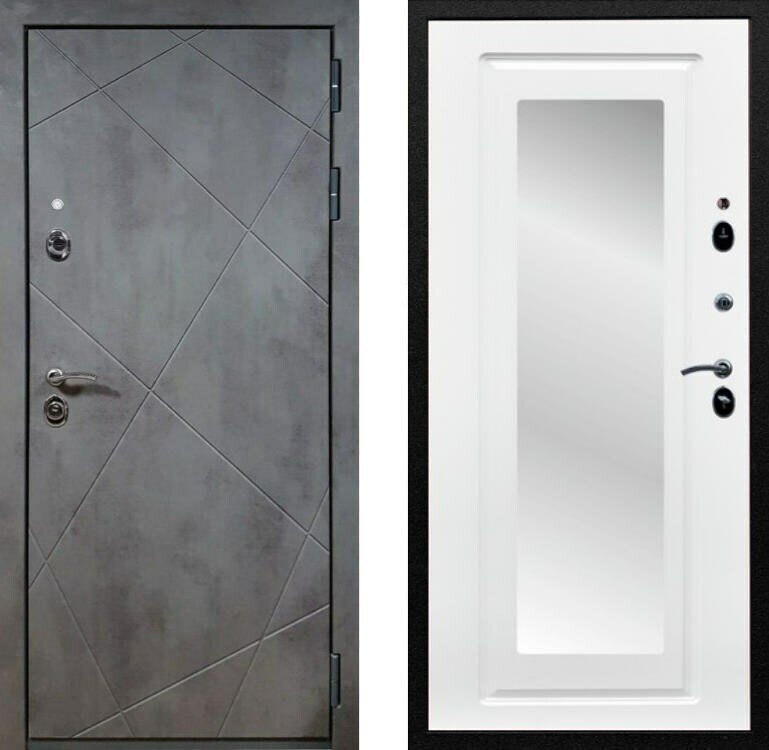 Входная металлическая дверь с зеркалом RеX (рекс) 13 Бетон темный / зеркало ФЛЗ-120 силк сноу