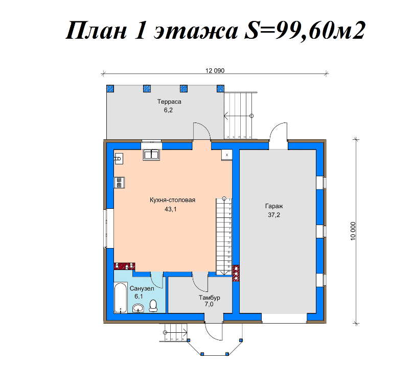 Проект жилого дома SD-proekt 22-0033 (192,0 м2, 12,09*10,0 м, газобетонный блок 375 мм, облицовочный кирпич) - фотография № 2