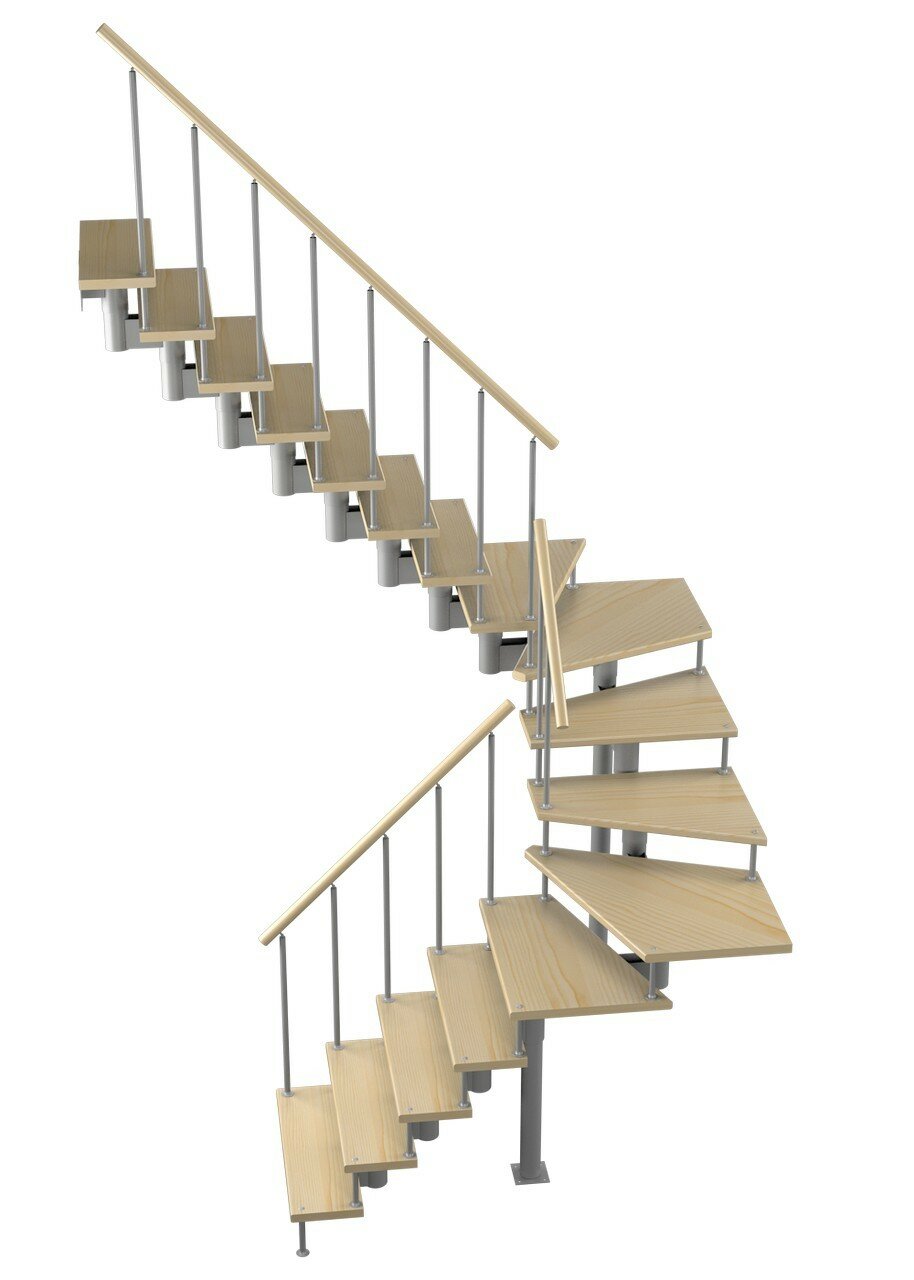 Модульная лестница Спринт 180 (h 3060-3240, Серый, Сосна, Нержавеющая сталь) - фотография № 1